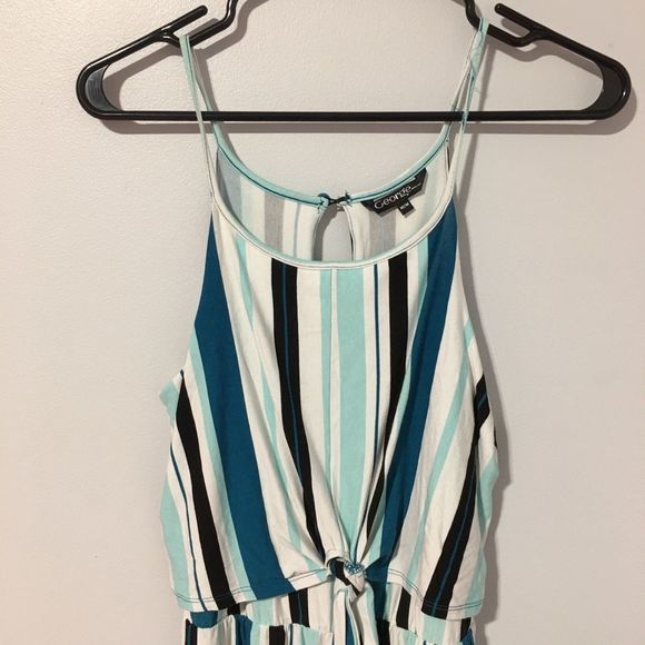 George women’s blue black white tie front striped romper size M - Picture 8 of 8